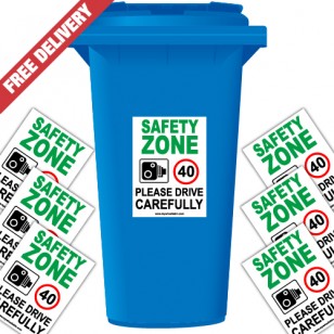 Safety Zone 40 mph Speed Reduction Wheelie Bin Stickers